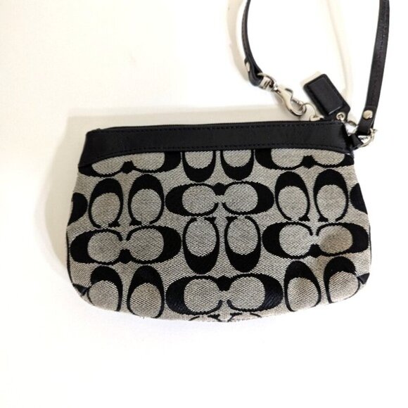 Coach Black and Cream Wristlet Bag with Interlocking C Pattern 7.5"x5" - Picture 7 of 9